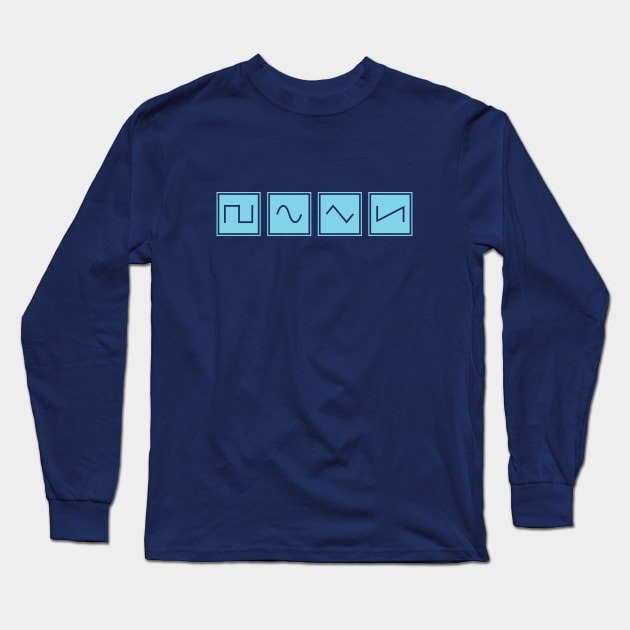 Synthesizer Waveforms Blue Long Sleeve T-Shirt by Atomic Malibu